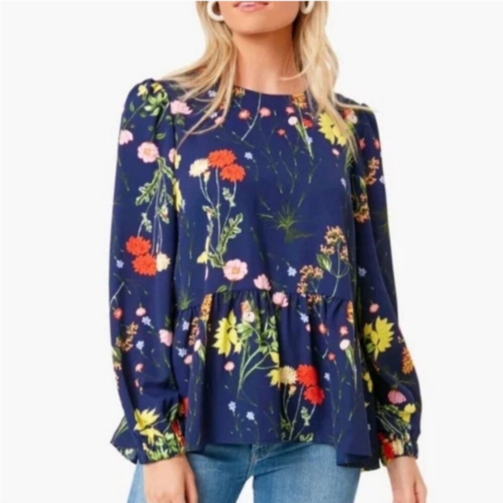 Pomander Place Floral Navy Blouse
